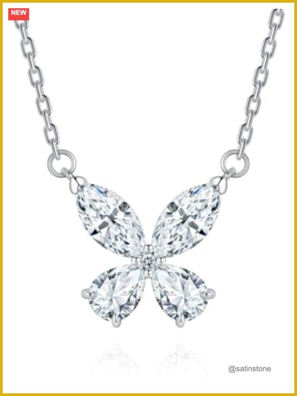 Moissanite Butterfly Pendant Necklace 925 Sterling Silver 18K White Gold Plated